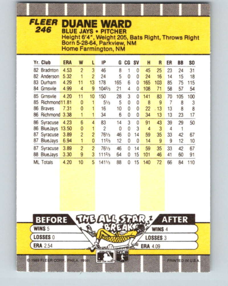 1989 Fleer #246 Duane Ward Mint Toronto Blue Jays
