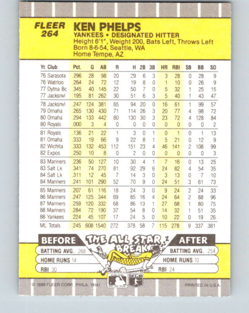 1989 Fleer #264 Ken Phelps Mint New York Yankees