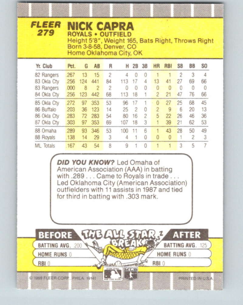 1989 Fleer #279 Nick Capra Mint Kansas City Royals