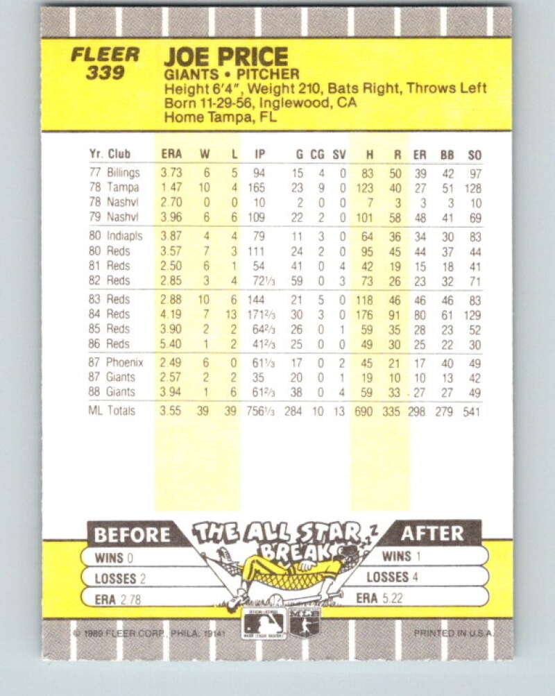 1989 Fleer #339 Joe Price Mint San Francisco Giants
