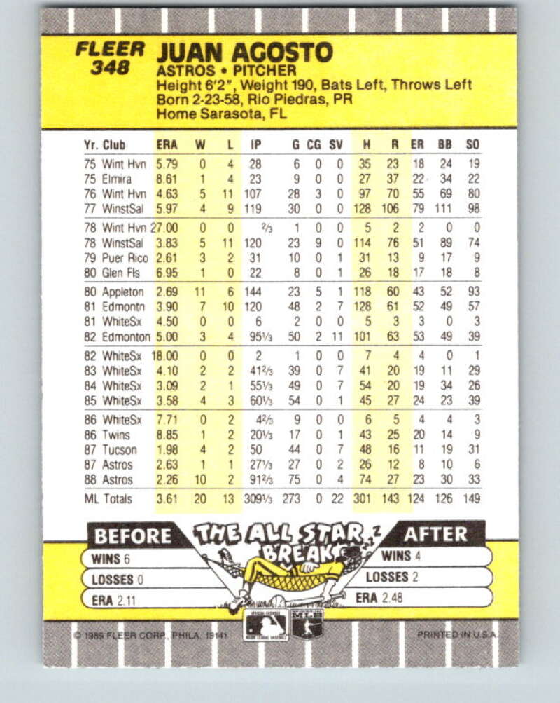1989 Fleer #348 Juan Agosto Mint Houston Astros