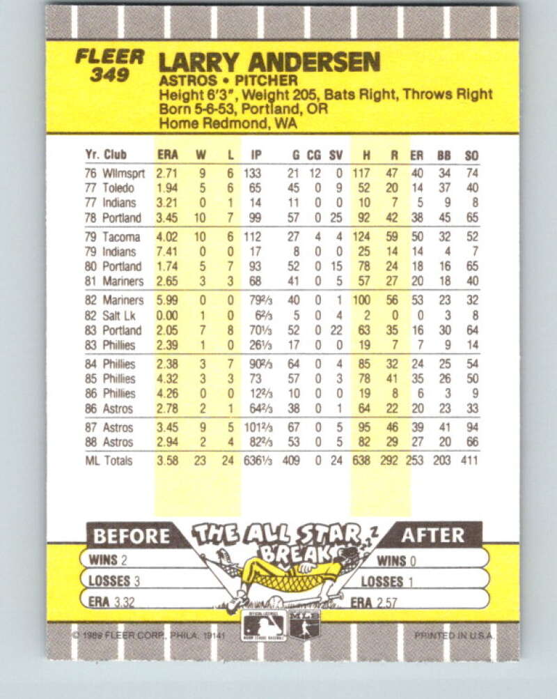 1989 Fleer #349 Larry Andersen Mint Houston Astros