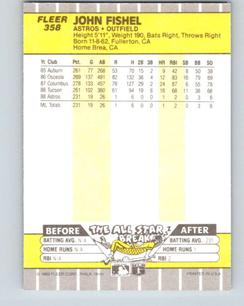 1989 Fleer #358 John Fishel Mint Houston Astros