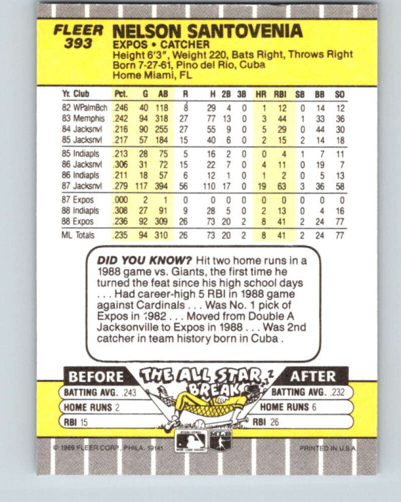 1989 Fleer #393 Nelson Santovenia Mint Montreal Expos