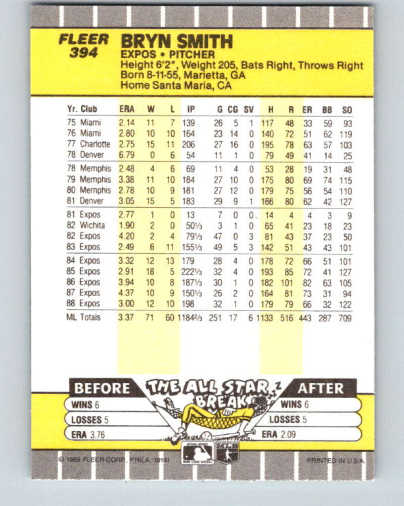 1989 Fleer #394 Bryn Smith Mint Montreal Expos