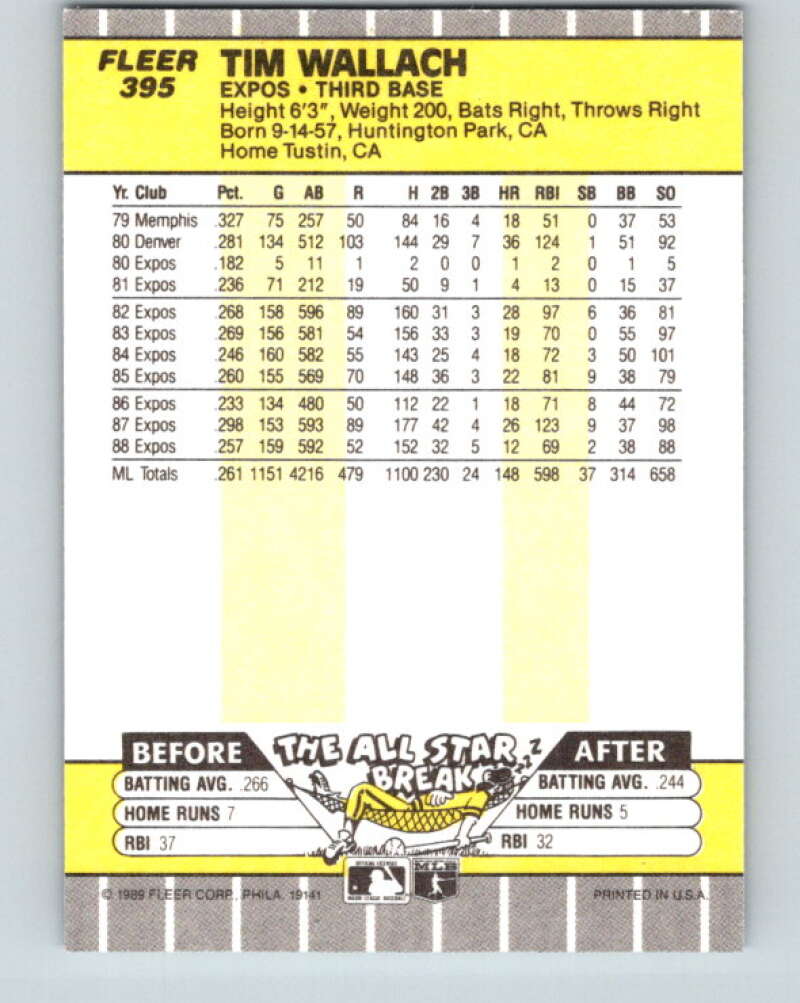 1989 Fleer #395 Tim Wallach Mint Montreal Expos