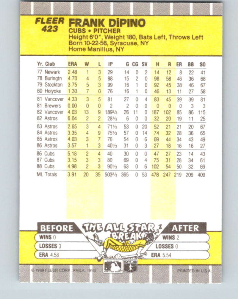 1989 Fleer #423 Frank DiPino Mint Chicago Cubs