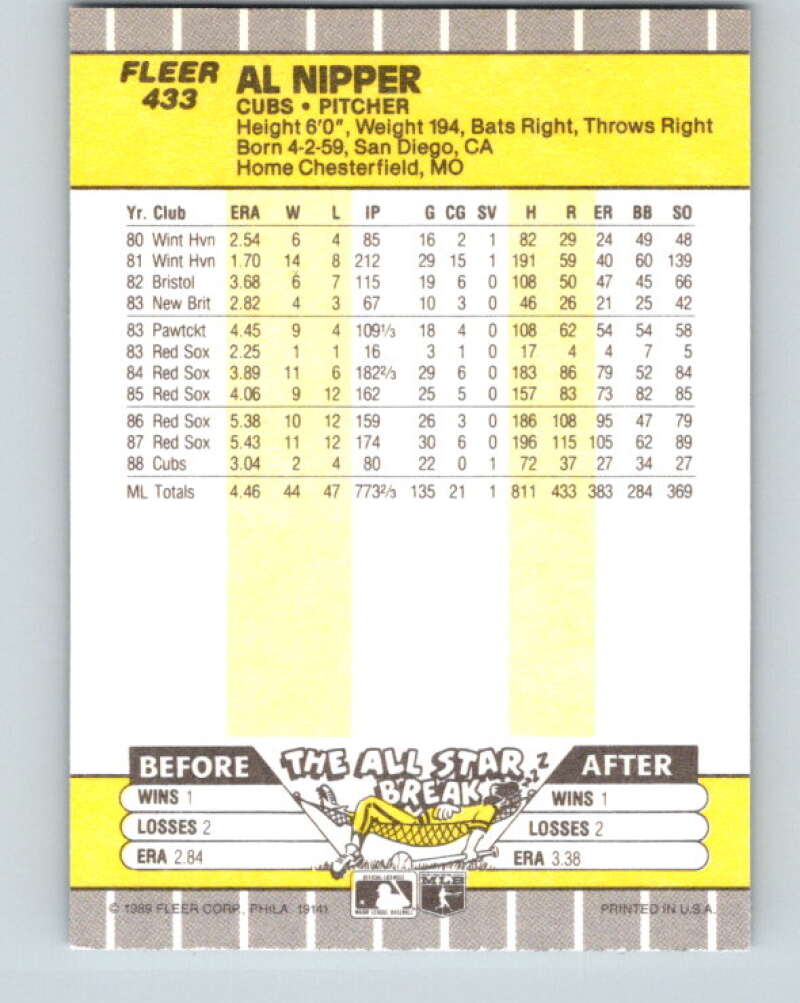 1989 Fleer #433 Al Nipper Mint Chicago Cubs