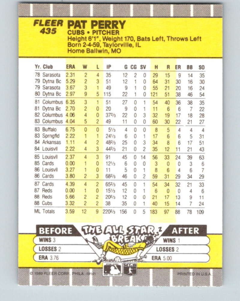 1989 Fleer #435 Pat Perry Mint Chicago Cubs