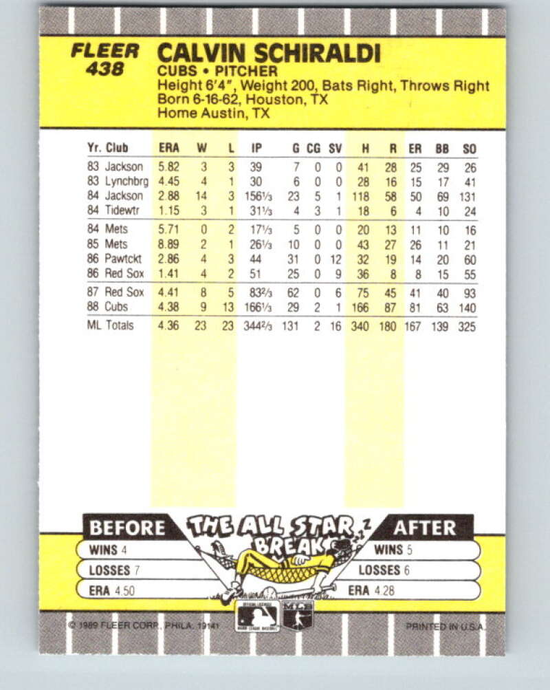 1989 Fleer #438 Calvin Schiraldi Mint Chicago Cubs