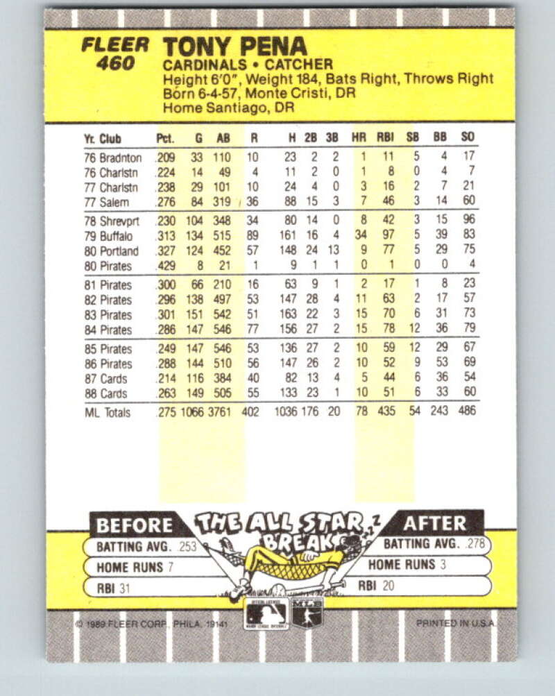 1989 Fleer #460 Tony Pena Mint St. Louis Cardinals