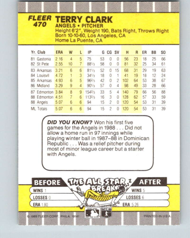 1989 Fleer #470 Terry Clark Mint RC Rookie California Angels