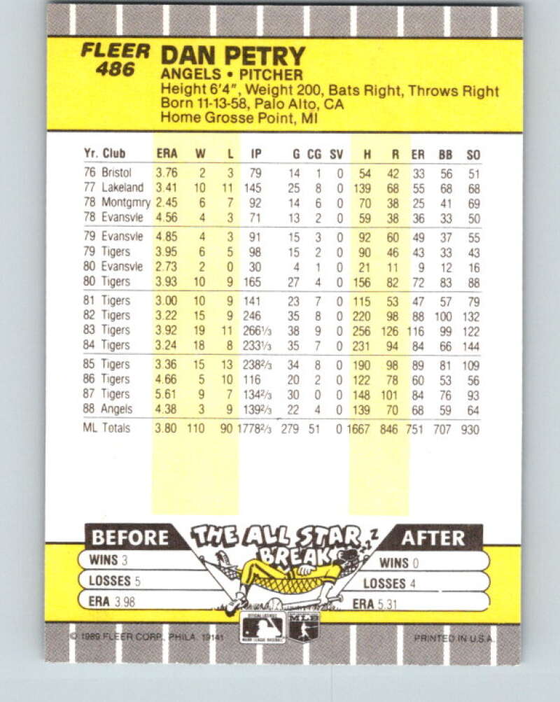 1989 Fleer #486 Dan Petry Mint California Angels