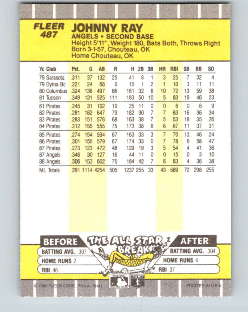 1989 Fleer #487 Johnny Ray Mint California Angels
