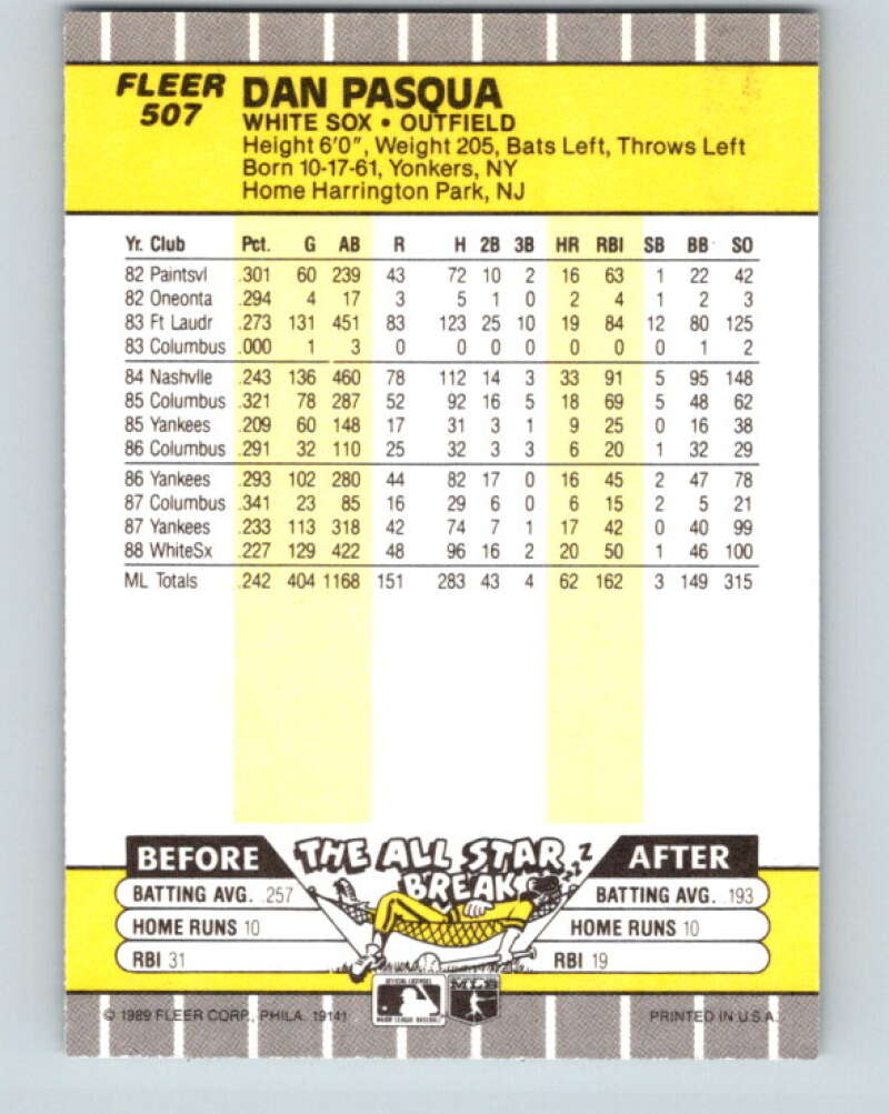 1989 Fleer #507 Dan Pasqua Mint Chicago White Sox