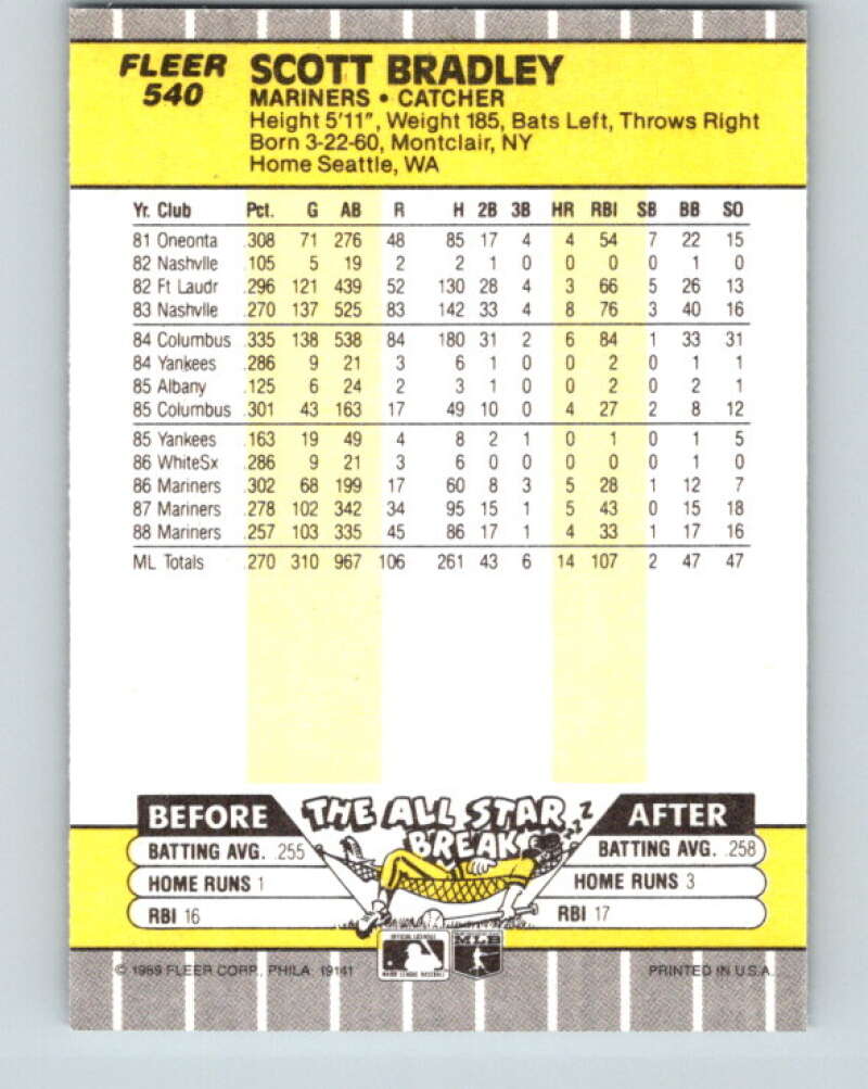 1989 Fleer #540 Scott Bradley Mint Seattle Mariners