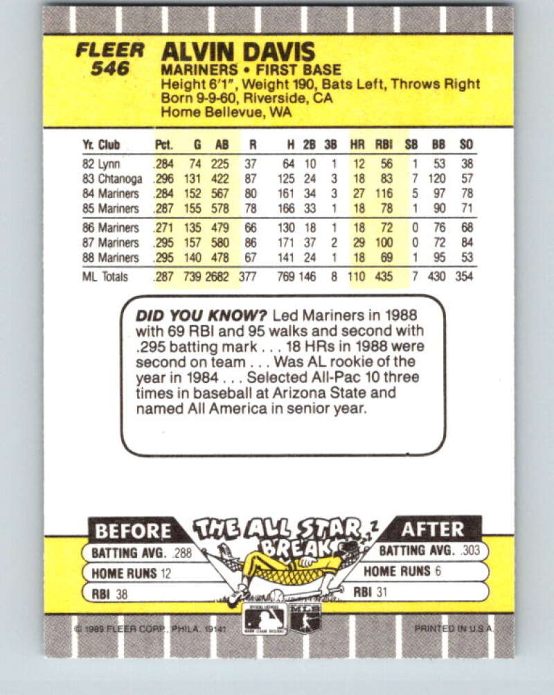 1989 Fleer #546 Alvin Davis Mint Seattle Mariners