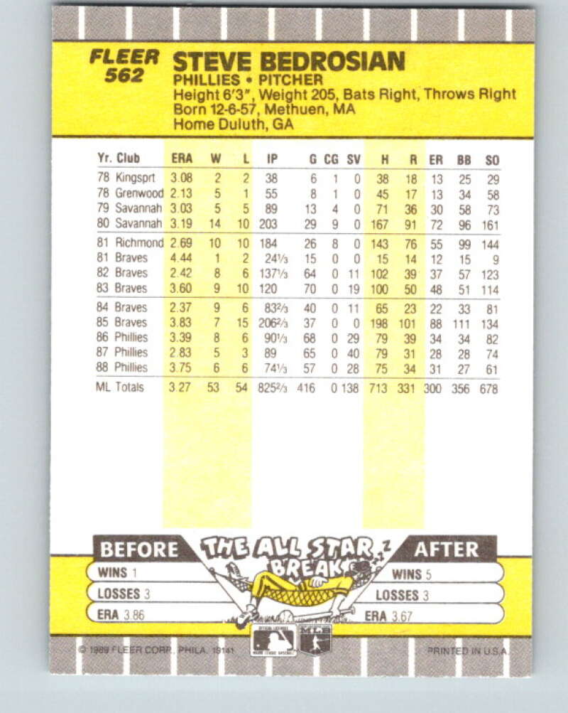 1989 Fleer #562 Steve Bedrosian Mint Philadelphia Phillies