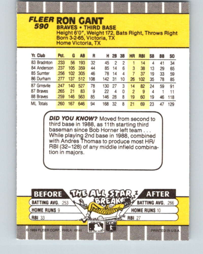 1989 Fleer #590 Ron Gant Mint Atlanta Braves