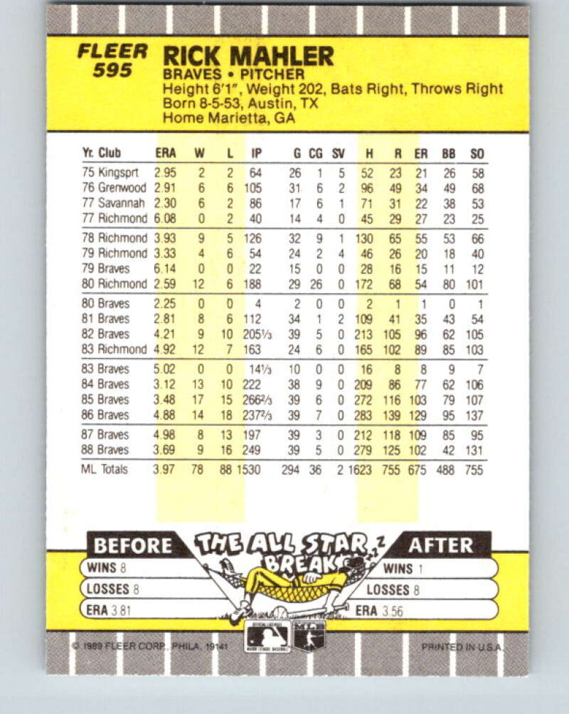 1989 Fleer #595 Rick Mahler Mint Atlanta Braves