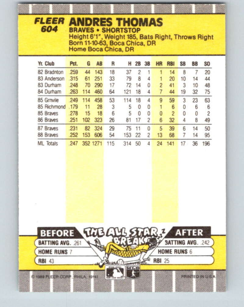1989 Fleer #604 Andres Thomas Mint Atlanta Braves