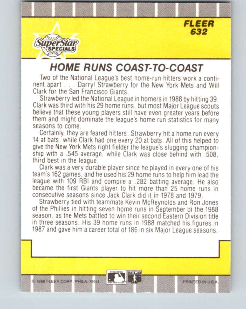 1989 Fleer #632 Will Clark/Darryl Strawberry Coast to Coast Mint