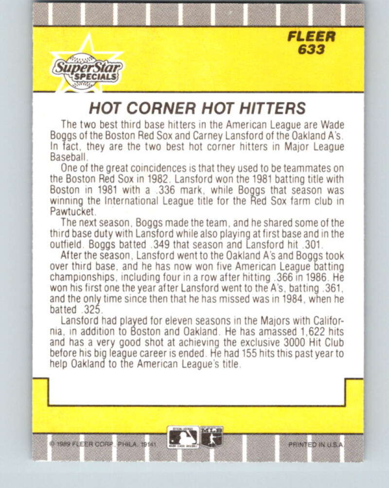 1989 Fleer #633 Wade Boggs/Carney Lansford Hot Corners