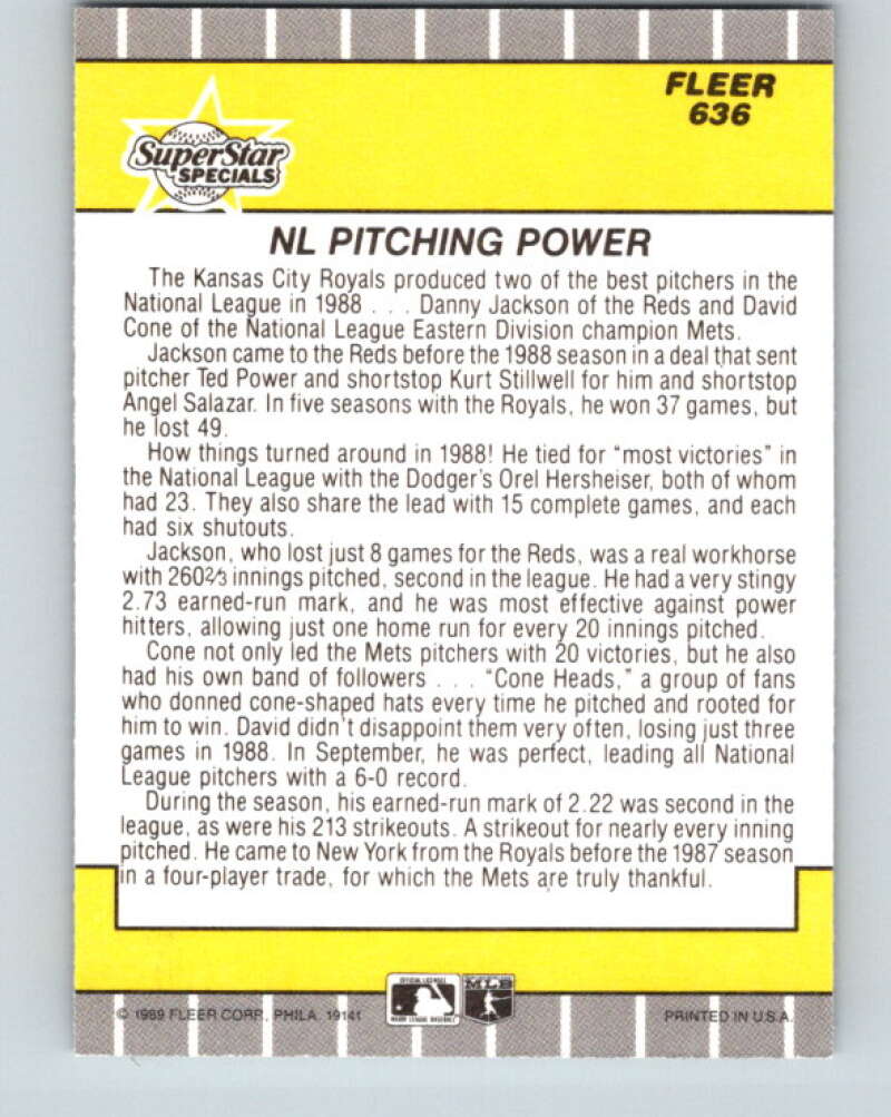 1989 Fleer #636 David Cone/Danny Jackson NL Pitching Power