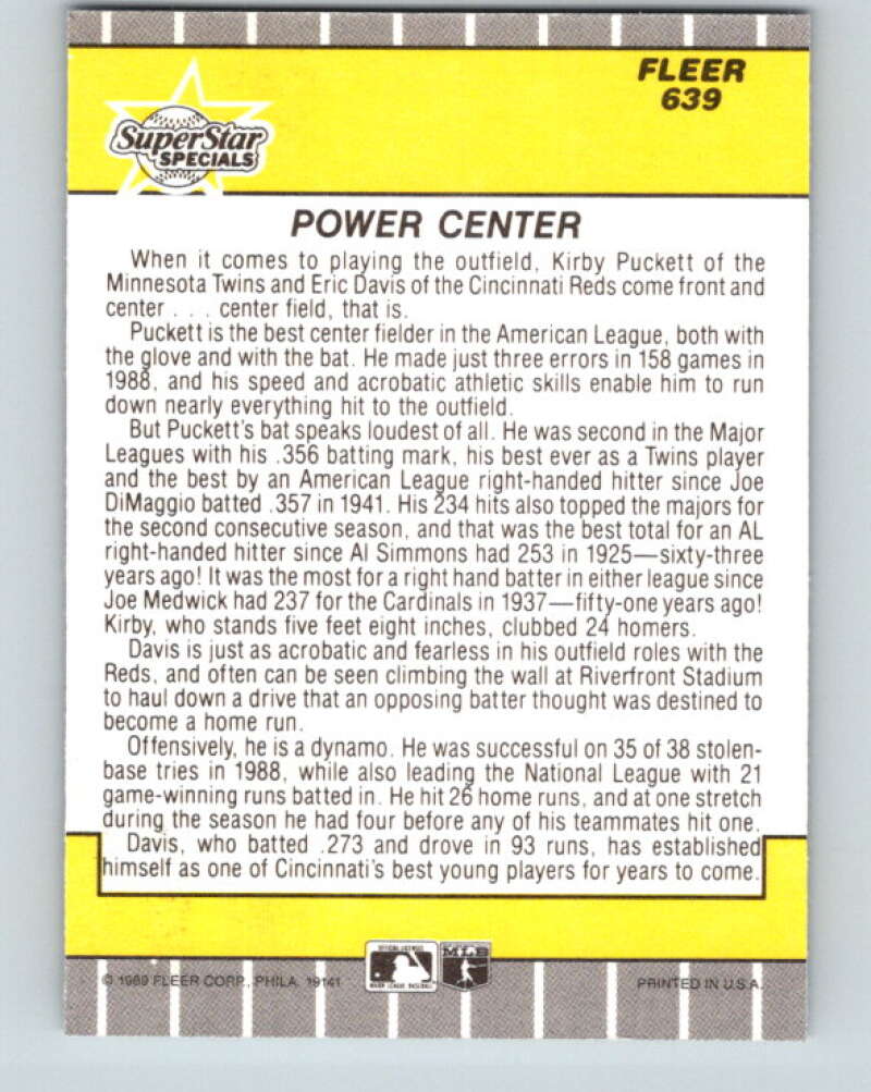 1989 Fleer #639 Eric Davis/Kirby Puckett Power Center Mint