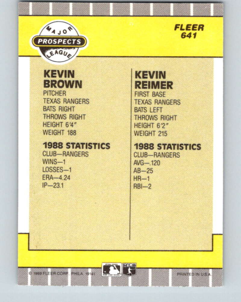 1989 Fleer #641 Kevin Brown/Kevin Reimer Prospects Mint