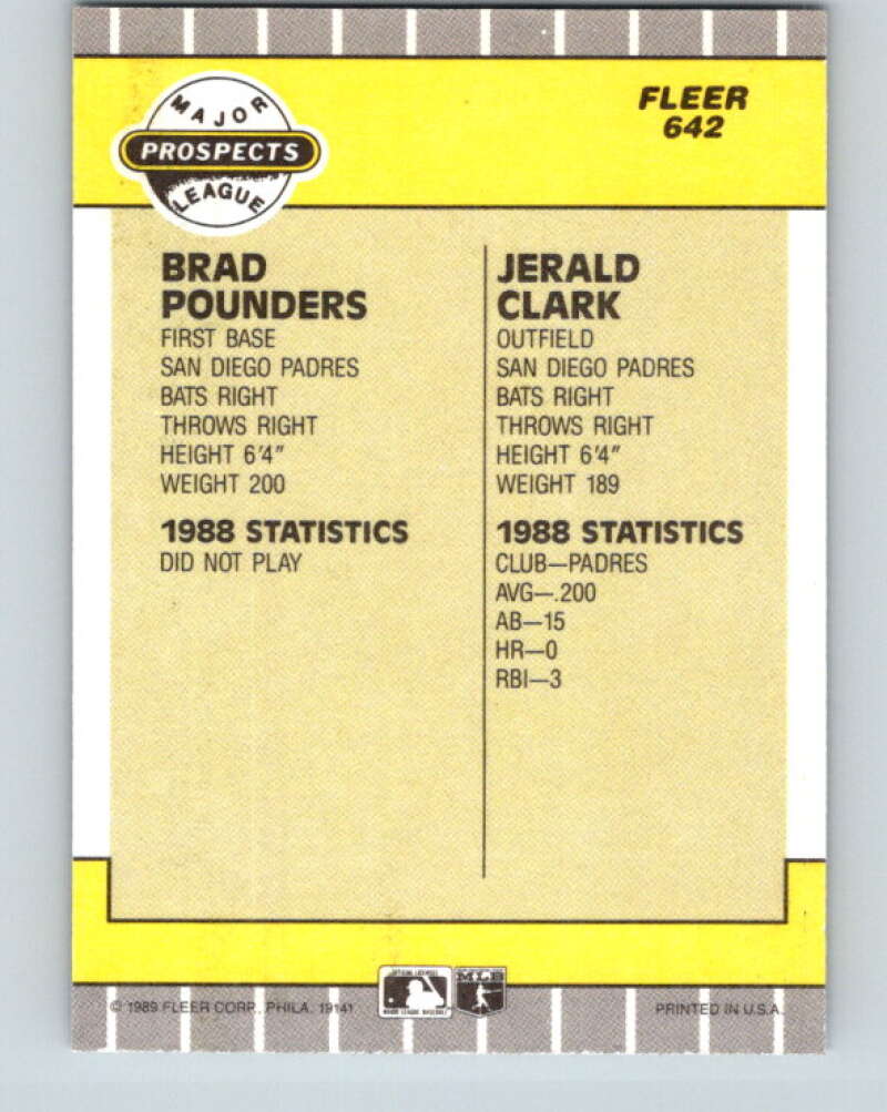 1989 Fleer #642 Brad Pounders/Jerald Clark Prospects Mint RC Rookie