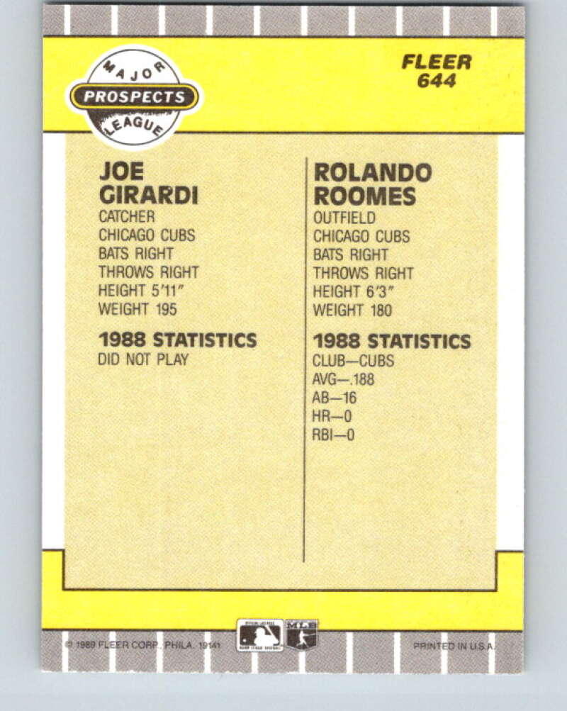 1989 Fleer #644 Joe Girardi/Rolando Roomes Prospects Mint RC Rookie