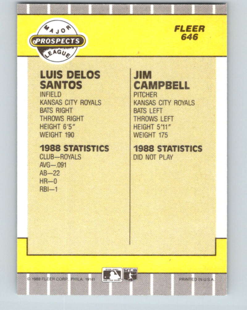1989 Fleer #646 Luis De Los Santos/Jim Campbell Prospects Mint RC Rookie