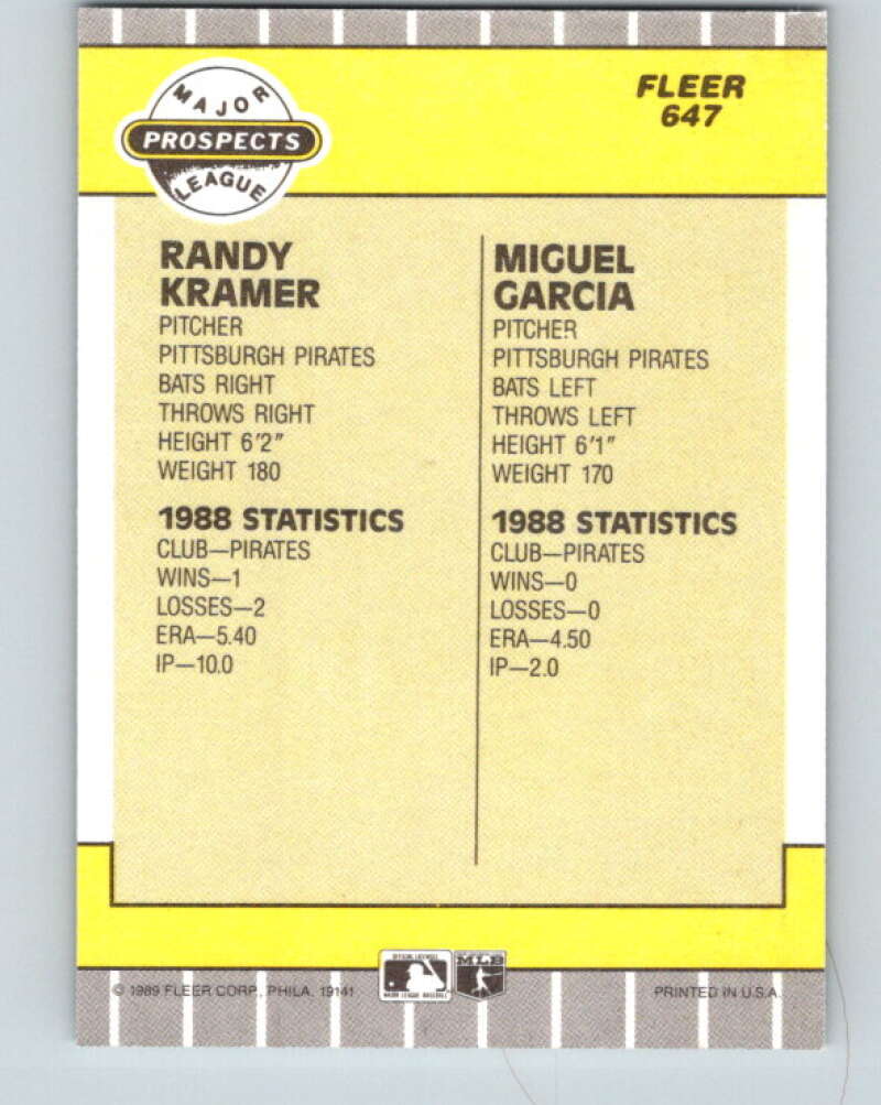 1989 Fleer #647 Randy Kramer/Miguel Garcia Prospects Mint RC Rookie