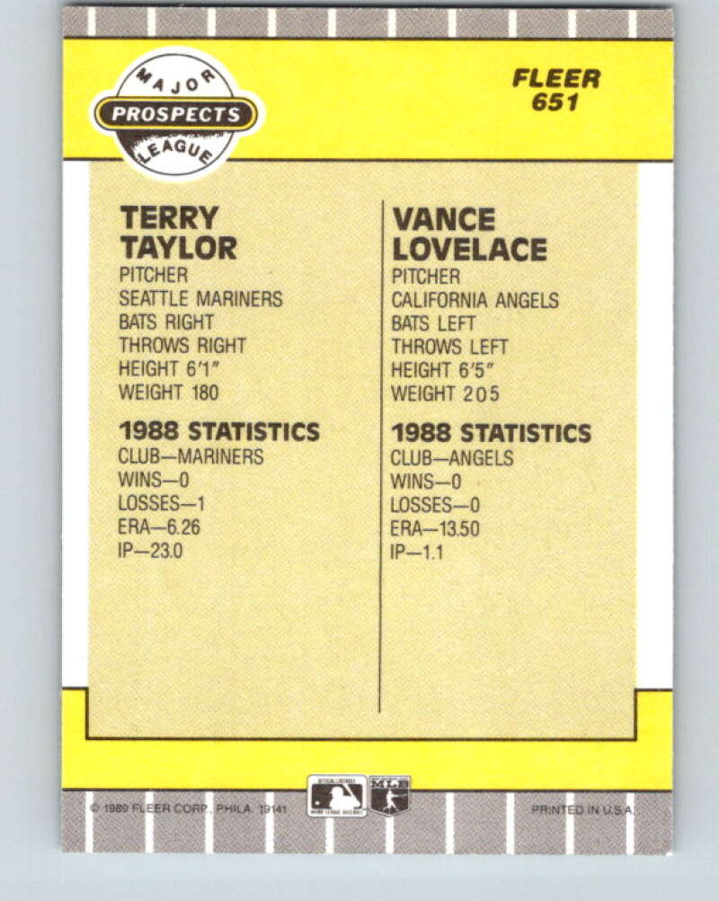 1989 Fleer #651 Terry Taylor/Vance Lovelace Prospects Mint RC Rookie