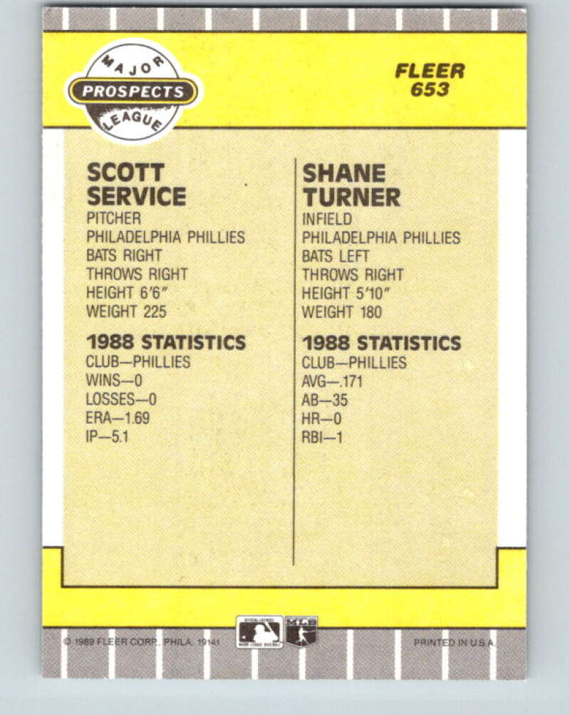 1989 Fleer #653 Scott Service/Shane Turner Prospects Mint Philadelphia Phillies
