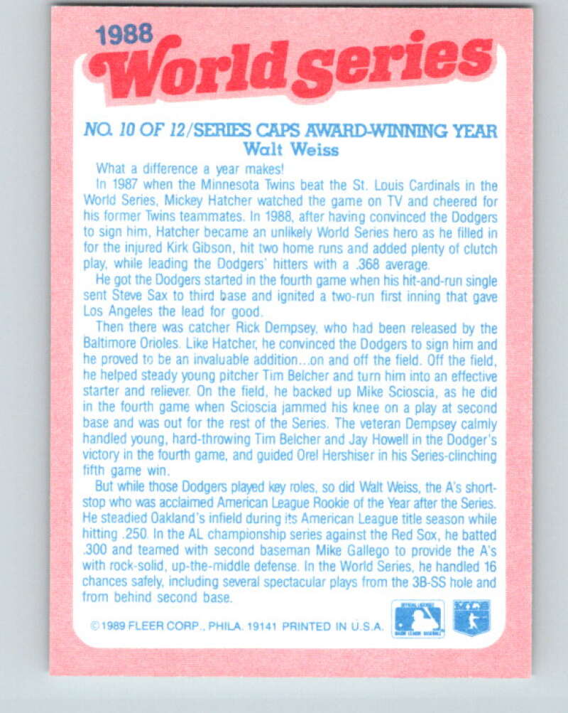 1989 Fleer World Series Glossy #10 Walt Weiss Mint Oakland Athletics