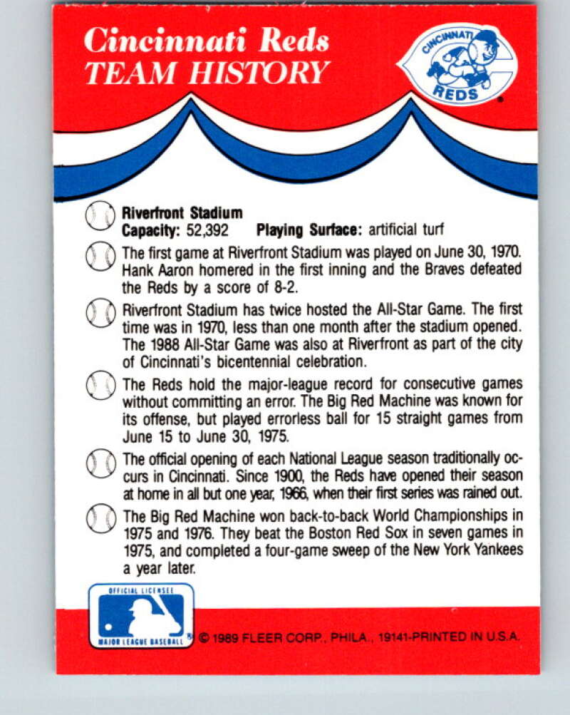 1989 Fleer Team Stickers #NNO Cincinnati Reds Mint Cincinnati Reds