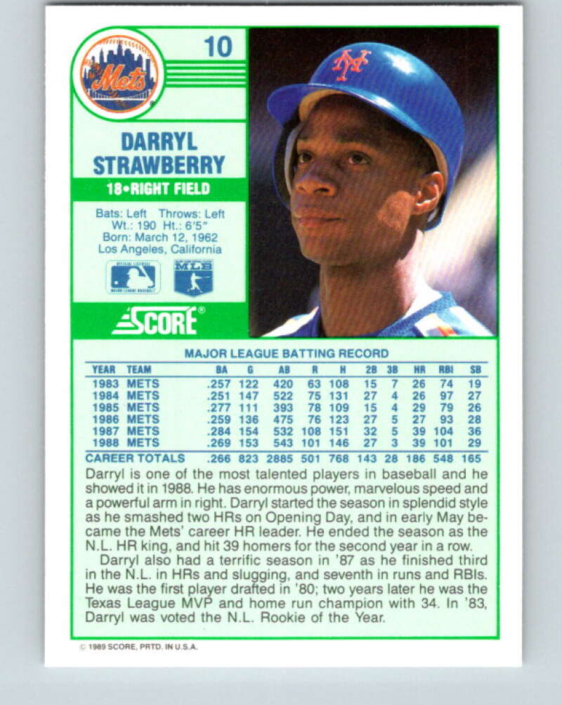 1989 Score #10 Darryl Strawberry Mint New York Mets