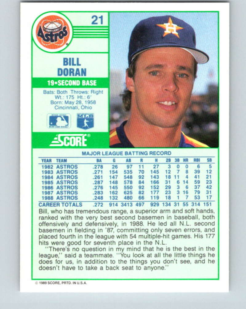 1989 Score #21 Bill Doran Mint Houston Astros