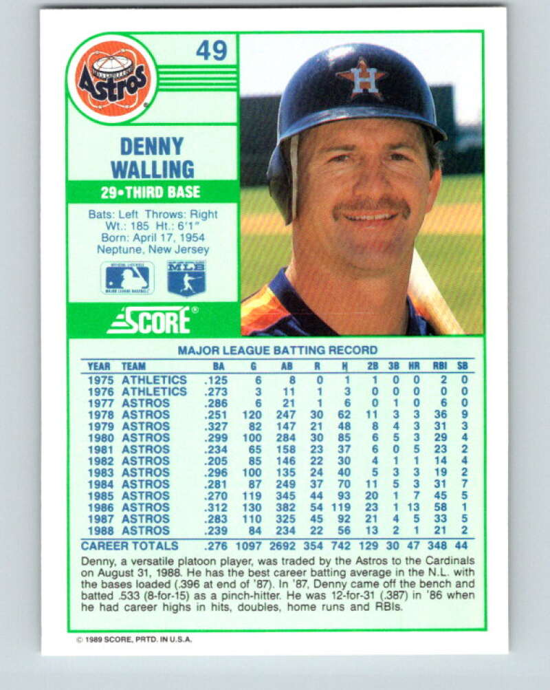 1989 Score #49 Denny Walling Mint Houston Astros