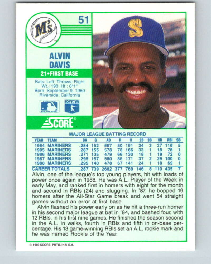 1989 Score #51 Alvin Davis Mint Seattle Mariners