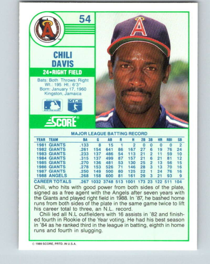 1989 Score #54 Chili Davis Mint California Angels