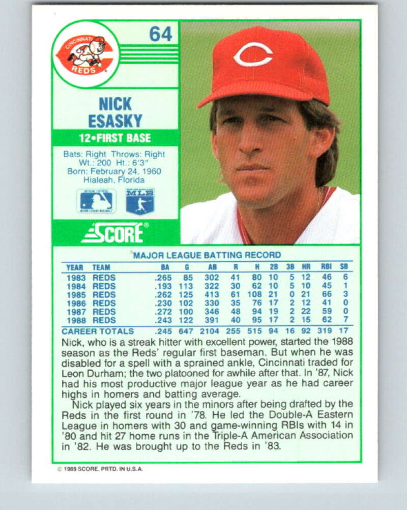 1989 Score #64 Nick Esasky Mint Cincinnati Reds
