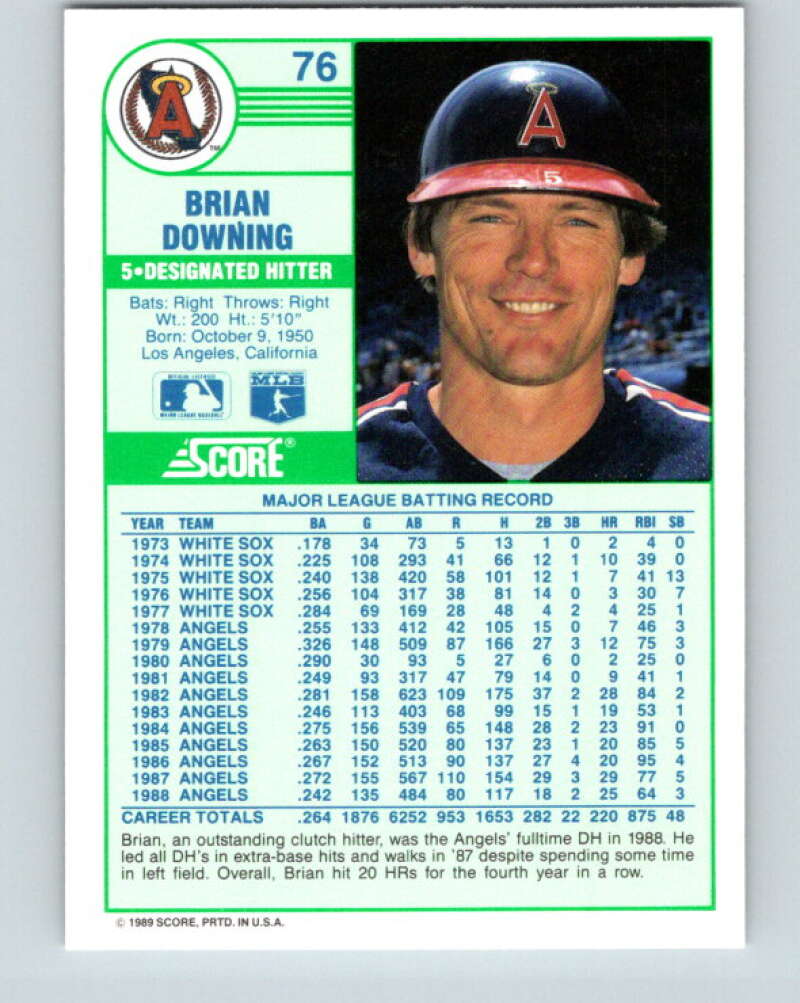 1989 Score #76 Brian Downing Mint California Angels