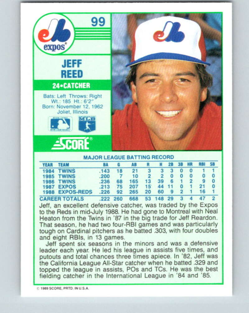 1989 Score #99 Jeff Reed Mint Montreal Expos