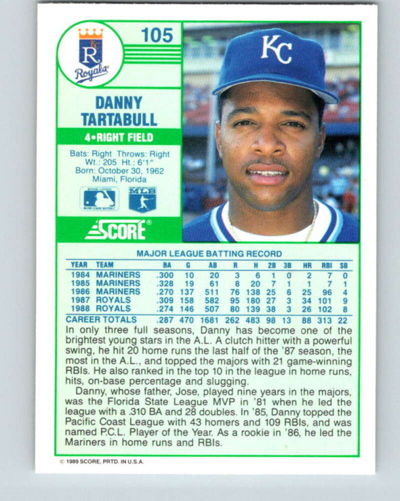 1989 Score #105 Danny Tartabull Mint Kansas City Royals