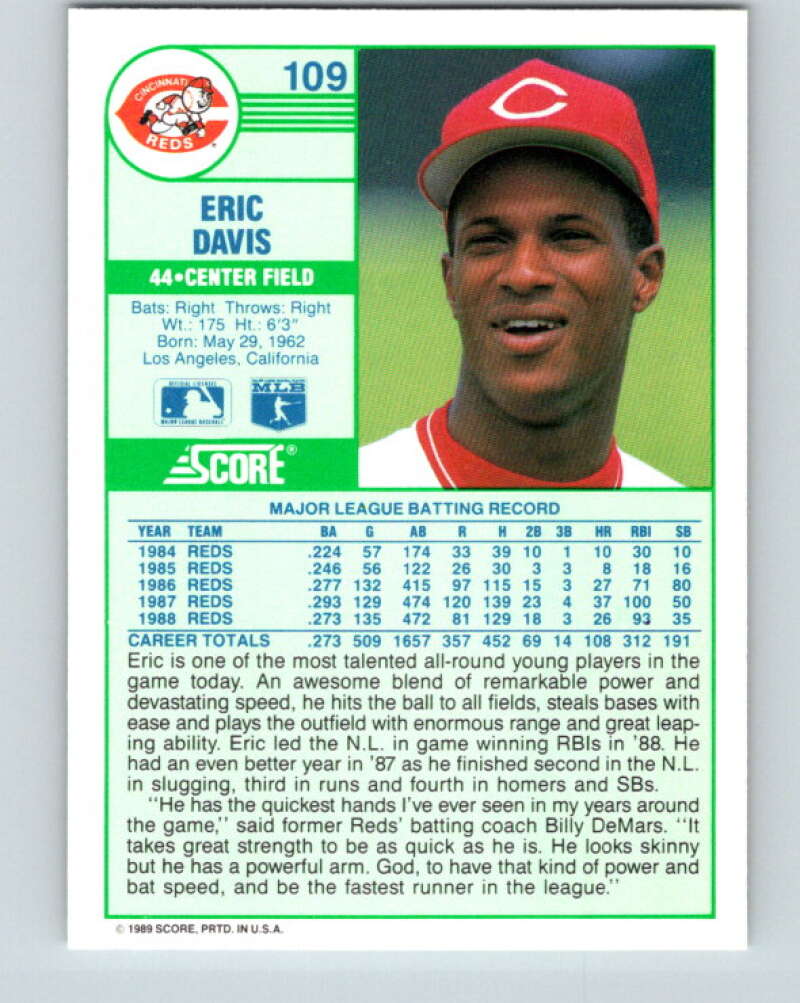 1989 Score #109 Eric Davis Mint Cincinnati Reds
