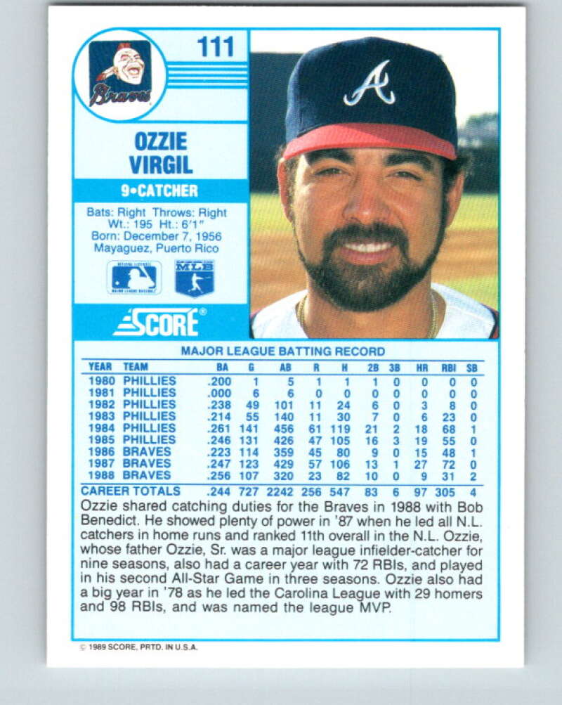 1989 Score #111 Ozzie Virgil Mint Atlanta Braves