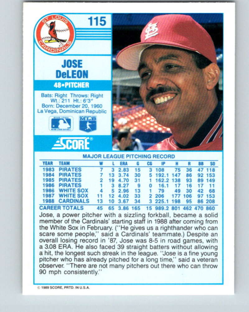 1989 Score #115 Jose DeLeon Mint St. Louis Cardinals